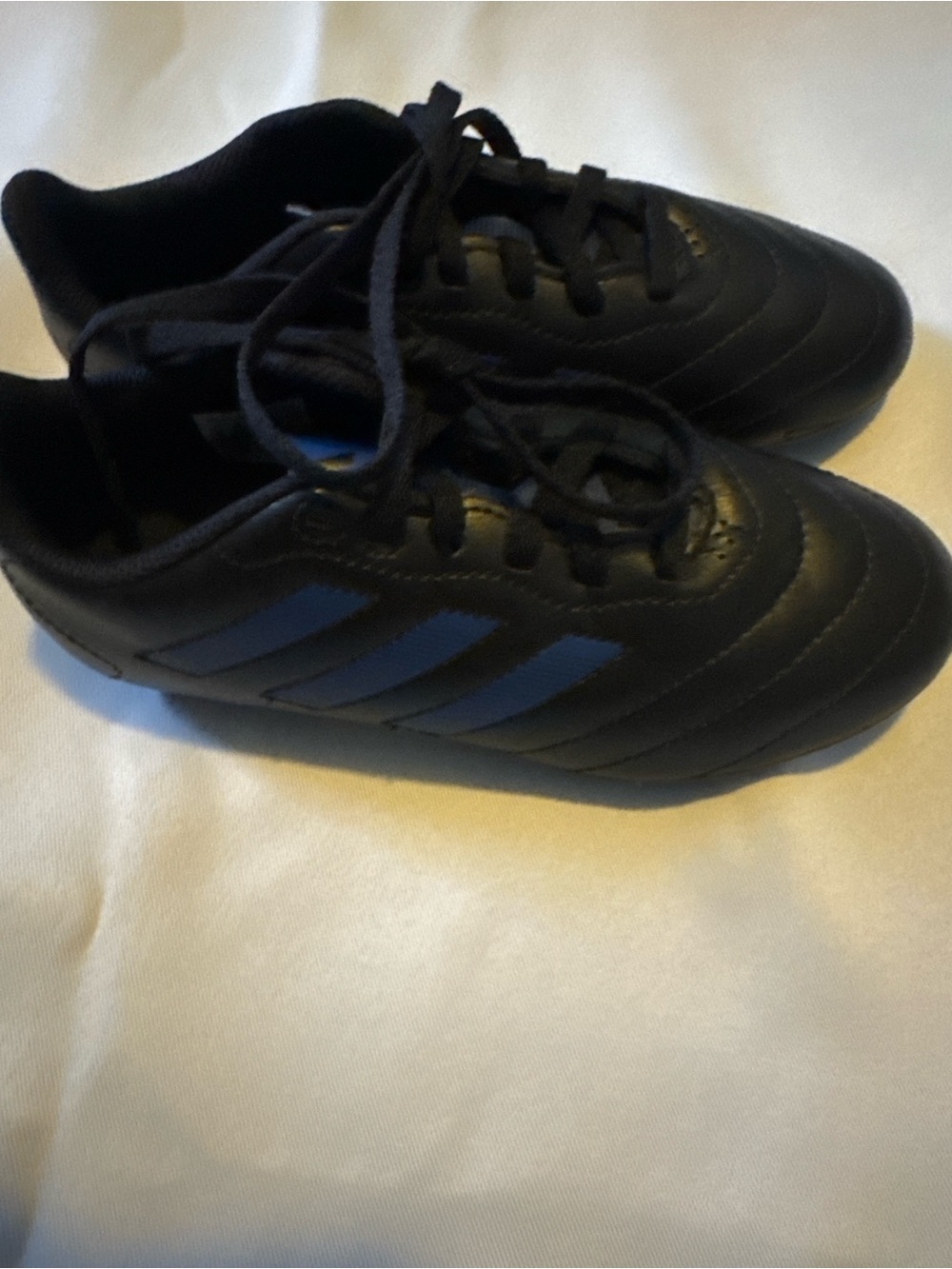 adidas Kids Black Sneakers with Blue Stripes